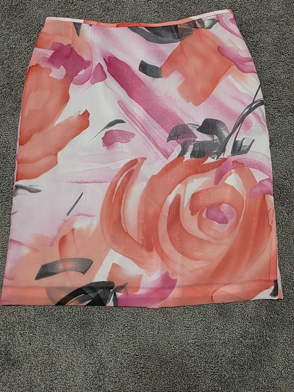 Kasper Floral Watercolor Pencil Skirt in Coral, Pink and Black